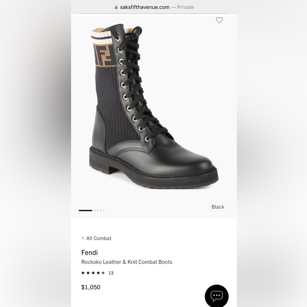 Fendi Rockoko Leather & Knit Combat Boots